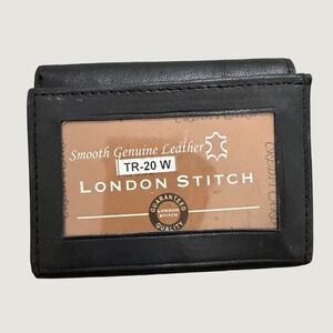 London Stitch Trifold Wallet OS ID Window Smooth Leather Classic Black